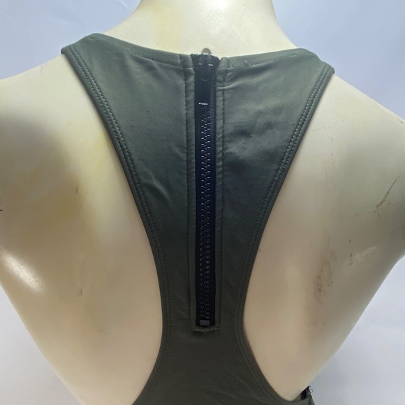 Forever 21 Womens One Piece Swim Suit Medium Forest Green Lace Front Back Zipper - Picture 9 of 16